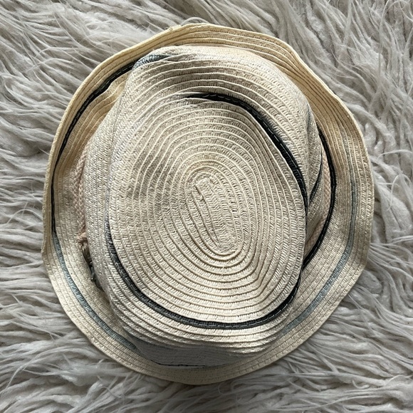 Permanent Vacation Cream Striped Paper Woven Small Brim Hat One Size - Picture 5 of 8